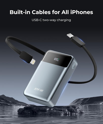 Portable-Charger-Power-Bank Travel Essentials Battery Pack USB C 30000Mah Built in Cable 22.5W Phone Fast Charging Powerbank Compatible with Iphone 16 15 14 13 12 11 Ipad Samsung Google Xiaomi