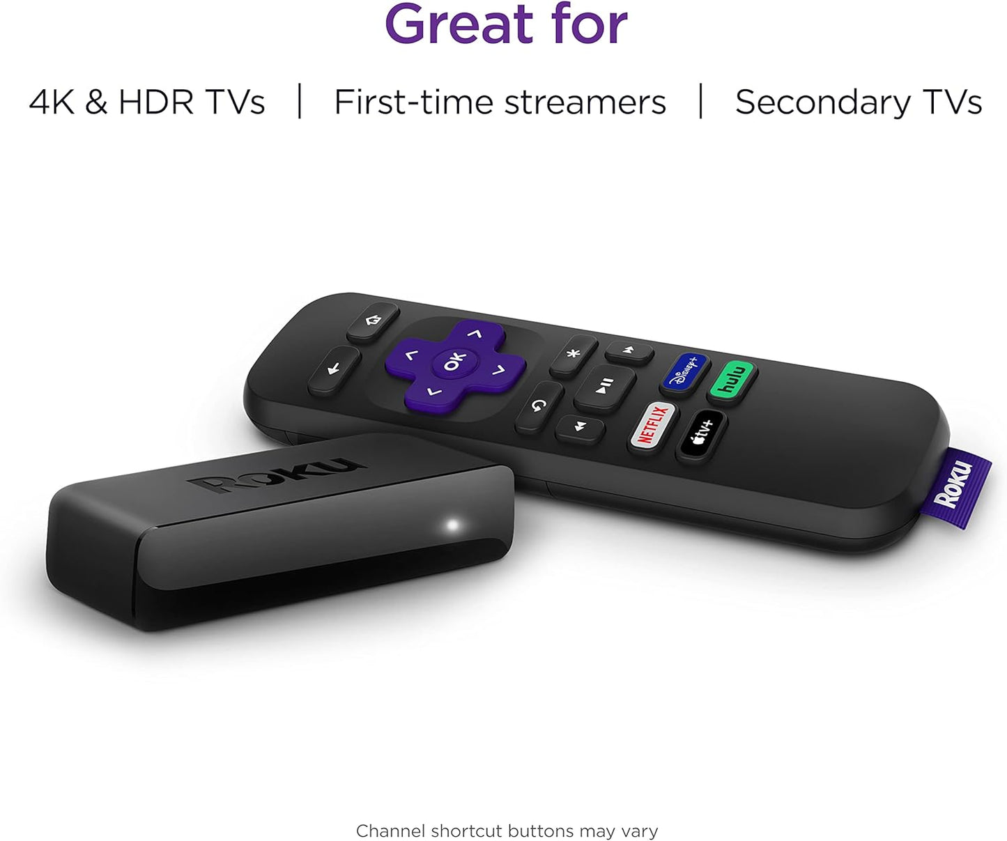 Premiere | HD/4K/HDR Streaming Media Player, Simple Remote and Premium HDMI Cable, Black