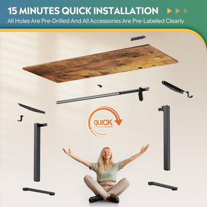 63 X 28 Inches Electric Standing Desk, 3 Adjustable Height Stand up Desk for Home Office, Ergonomic Sit to Stand Desk with LED Touchscreen, Hook, 3 Memory Preset Computer Desk (Rustic Brown)