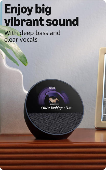 Echo Spot, Great for Nightstands, Offices and Kitchens, Smart Alarm Clock with Alexa, Black