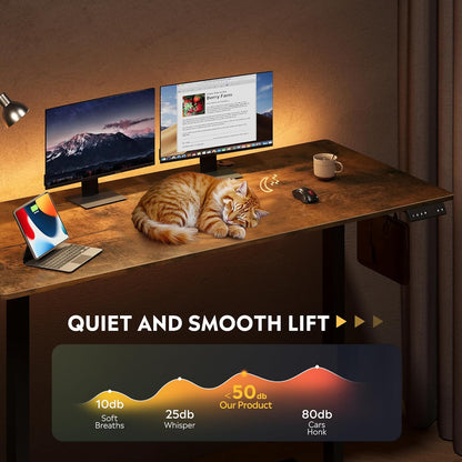 63 X 28 Inches Electric Standing Desk, 3 Adjustable Height Stand up Desk for Home Office, Ergonomic Sit to Stand Desk with LED Touchscreen, Hook, 3 Memory Preset Computer Desk (Rustic Brown)