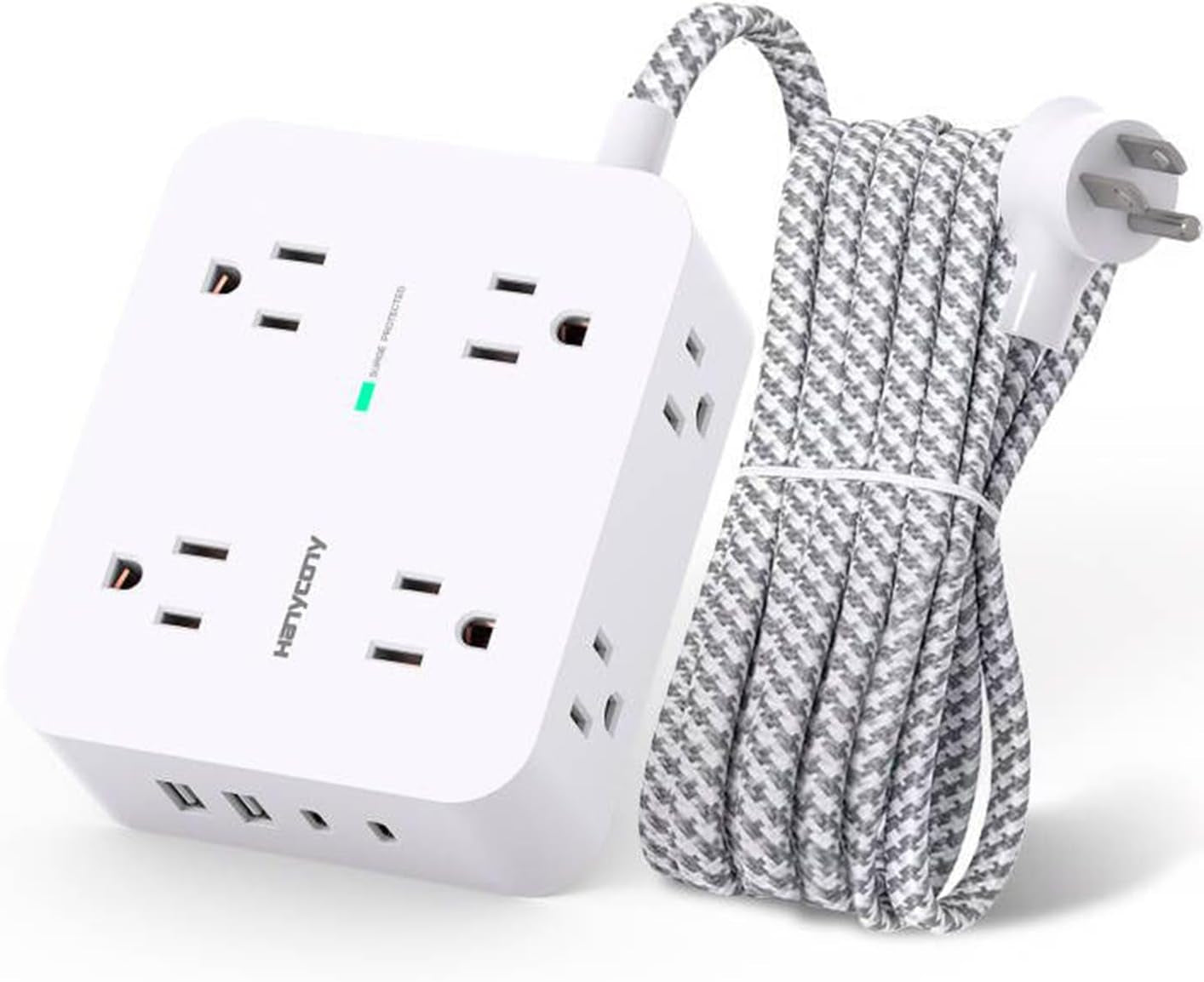 Surge Protector Power Strip -  8 Outlets 4 USB (2 USB C) Charging Ports, Multi Plug Outlet Extender, 5Ft Braided Extension Cord, Flat Plug Wall Mount Desk Charging Station for Home Office ETL