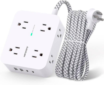 Surge Protector Power Strip -  8 Outlets 4 USB (2 USB C) Charging Ports, Multi Plug Outlet Extender, 5Ft Braided Extension Cord, Flat Plug Wall Mount Desk Charging Station for Home Office ETL
