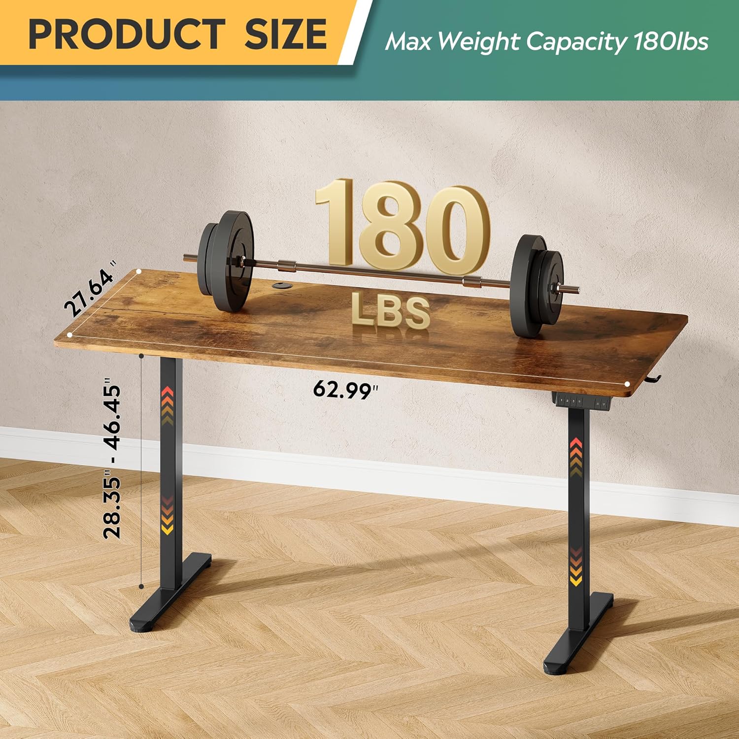 63 X 28 Inches Electric Standing Desk, 3 Adjustable Height Stand up Desk for Home Office, Ergonomic Sit to Stand Desk with LED Touchscreen, Hook, 3 Memory Preset Computer Desk (Rustic Brown)