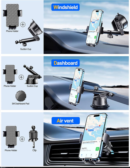 Dash Mounted Holders Phone Holders for Your Car Phone Mount for Car Windshield Dashboard Air Vent Universal Desk Mounts Hands Free Automobile Cell Phone Holder Fit for Iphone Smartphone