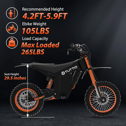 Soleil01 Electric-Dirt-Bike for Teens Adults, 14"/12" Fat Tire 2000W Electric-Motorcycle with 48V 21AH Battery Ebike 37MPH Hydraulic Brakes Mountain Off-Road Ebike Fit Age 13+