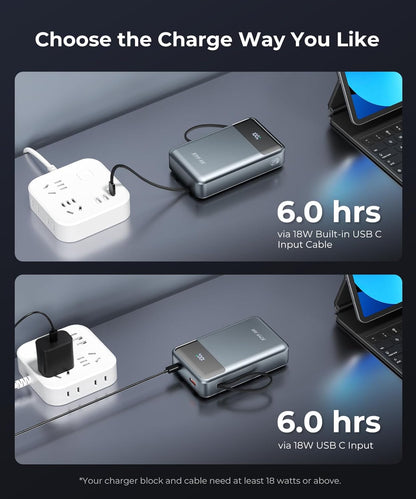 Portable-Charger-Power-Bank Travel Essentials Battery Pack USB C 30000Mah Built in Cable 22.5W Phone Fast Charging Powerbank Compatible with Iphone 16 15 14 13 12 11 Ipad Samsung Google Xiaomi